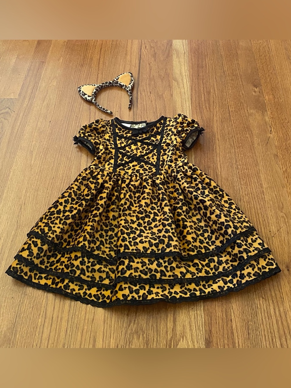 Koala Kids Leopard Print Velvet Dress Costume with Matching Headband